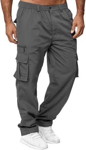 THWEI Mens Cargo Pants Casual Cotton Jogger Multi Pockets Outdoor Hiking Work Sweatpants