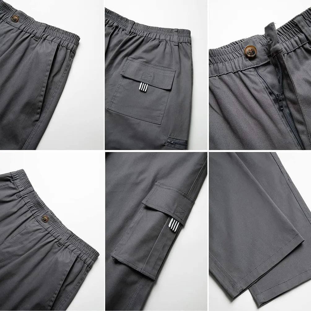 THWEI Mens Cargo Pants Casual Cotton Jogger Multi Pockets Outdoor Hiking Work Sweatpants