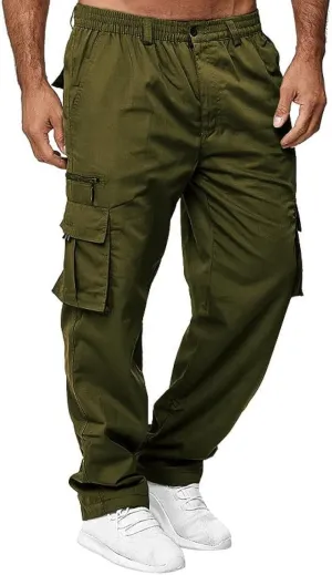 THWEI Mens Cargo Pants Casual Cotton Jogger Multi Pockets Outdoor Hiking Work Sweatpants