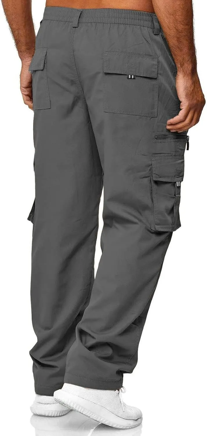 THWEI Mens Cargo Pants Casual Cotton Jogger Multi Pockets Outdoor Hiking Work Sweatpants