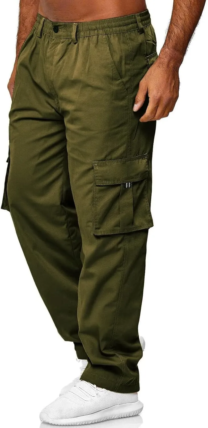 THWEI Mens Cargo Pants Casual Cotton Jogger Multi Pockets Outdoor Hiking Work Sweatpants
