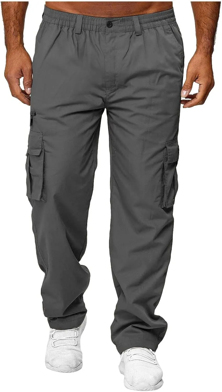 THWEI Mens Cargo Pants Casual Cotton Jogger Multi Pockets Outdoor Hiking Work Sweatpants