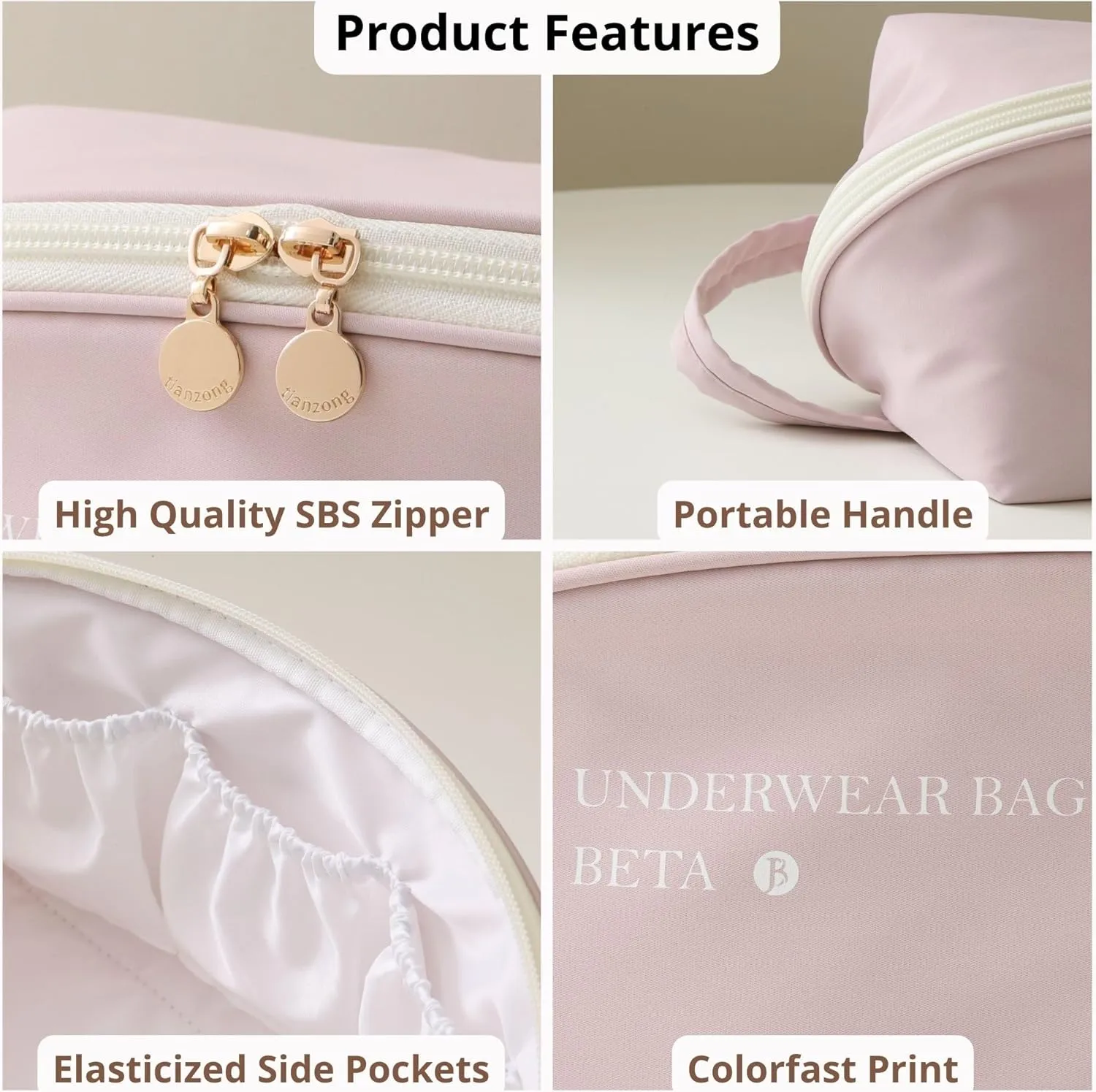 tianzong Travel Underwear Packing Cube for Women, Portable Luggage Organizer Bag, Multi-compartment Versatile Storage Bag for Suitcase (1 Pack, XL Pink)