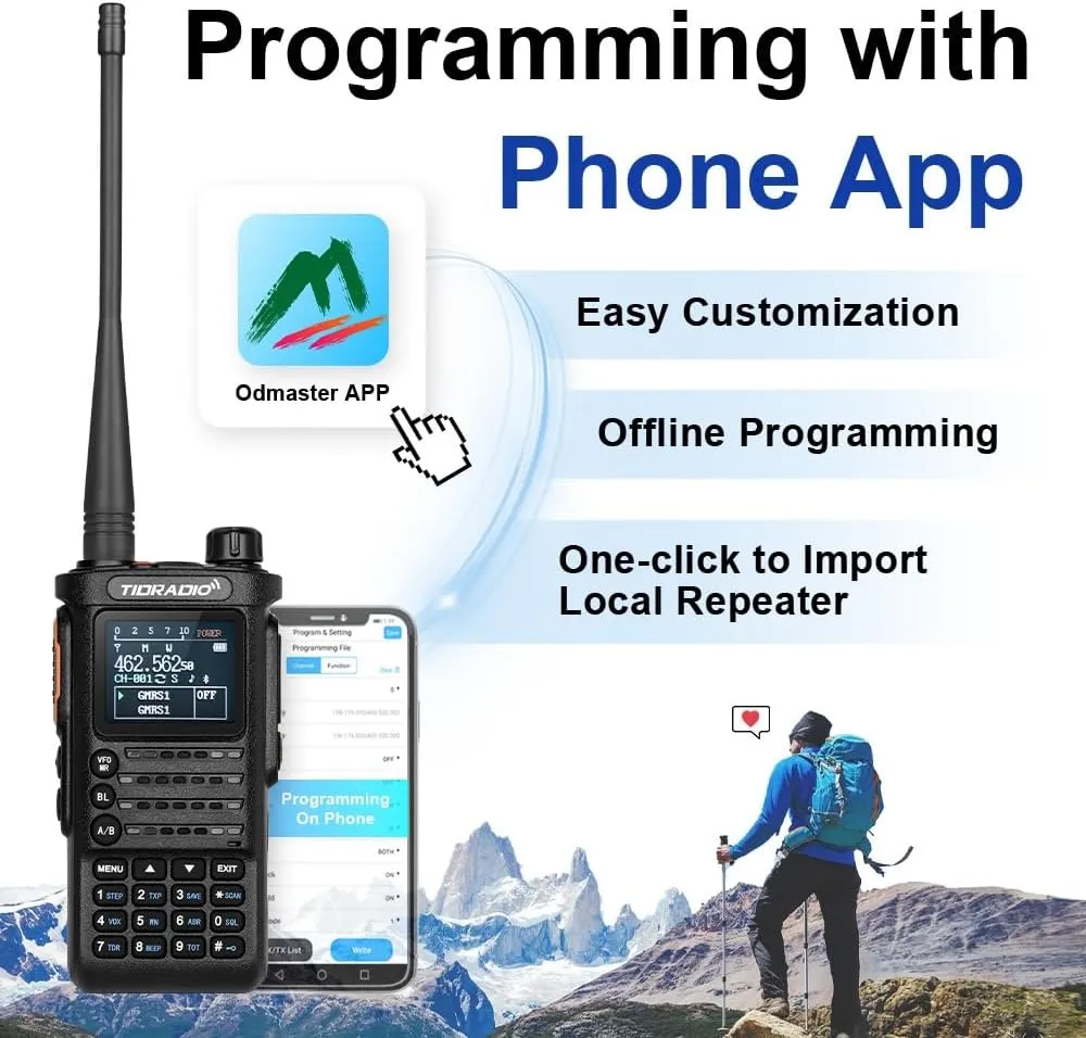 TIDRADIO (2nd Gen) TD-H8 GMRS Radio Two Way Radio,APP Programmable,Support Chirp,Long Range Walkie Talkies with 2pcs Rechargeable USB-C 2500mAh Battery,NOAA Weather Broadcast Receiver