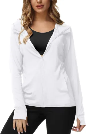TIHEEN Women's UPF 50  Sun Protection Hoodie Jacket Lightweight Full Zip Athletic Jacket Long Sleeve Shirt with Pockets
