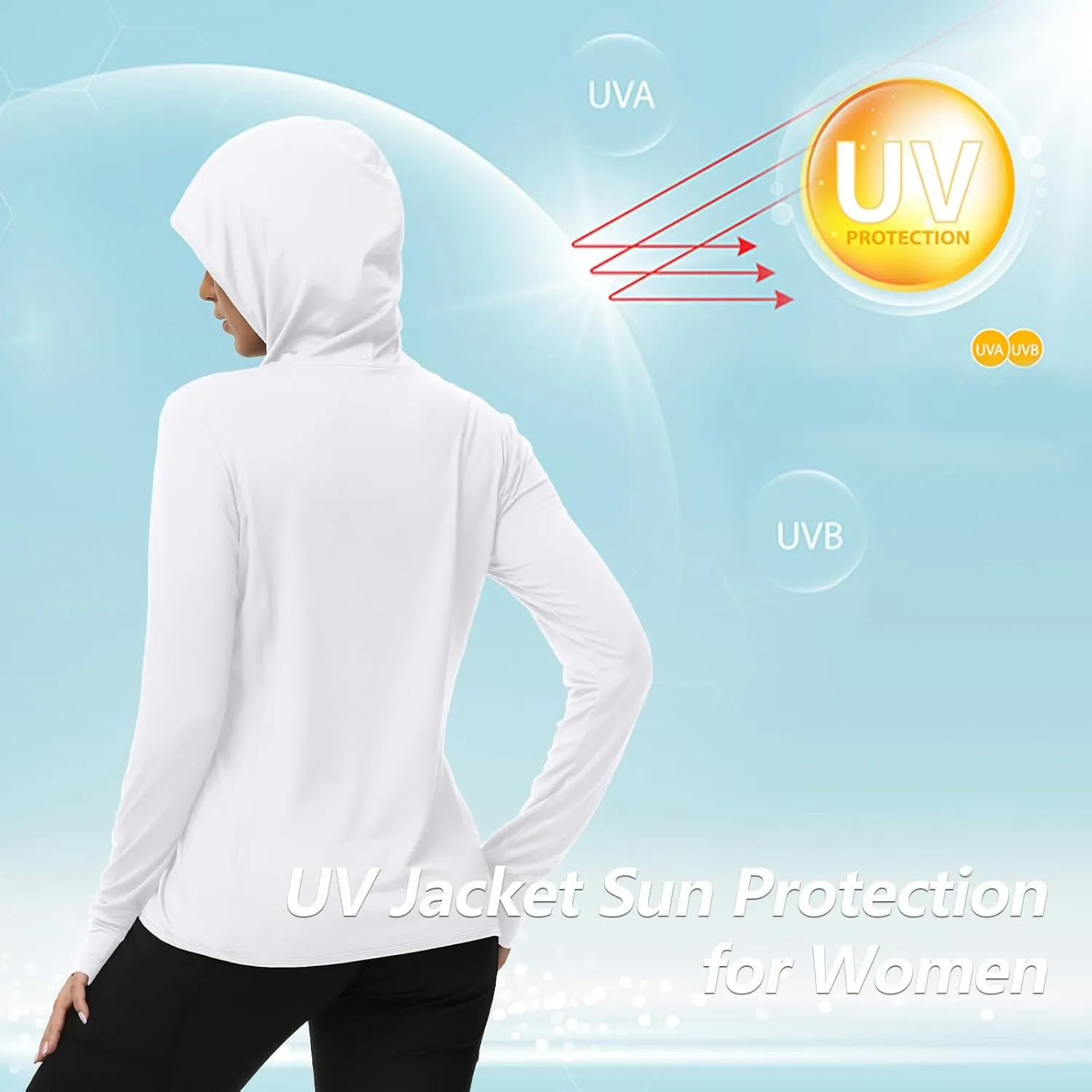 TIHEEN Women's UPF 50  Sun Protection Hoodie Jacket Lightweight Full Zip Athletic Jacket Long Sleeve Shirt with Pockets