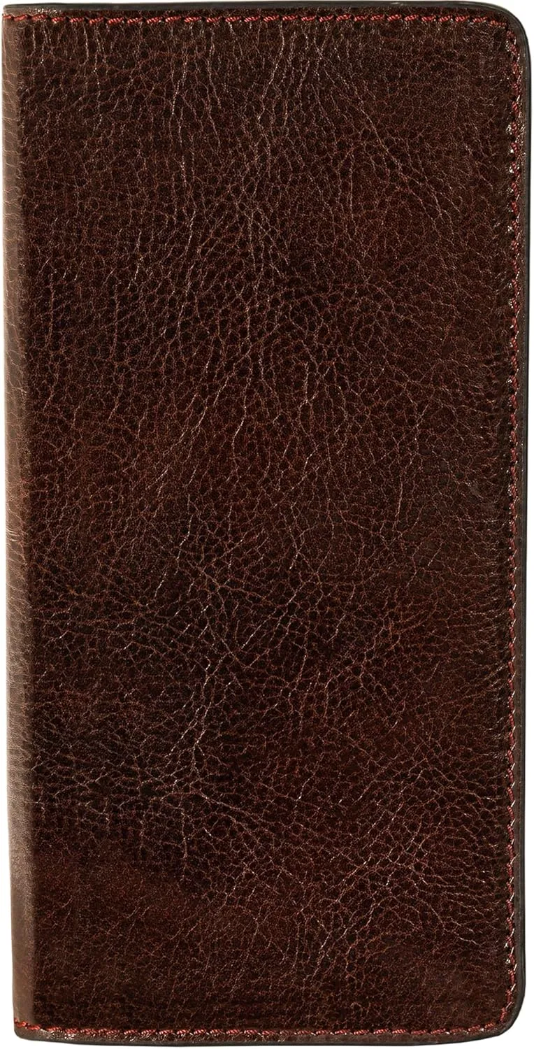 Time Resistance Long Leather Wallet - Bifold Mens Suit Leather Wallet - Checkbook Wallet - Tall Billfold Card Wallet - Slim Wallet Made in Italy (Brown)