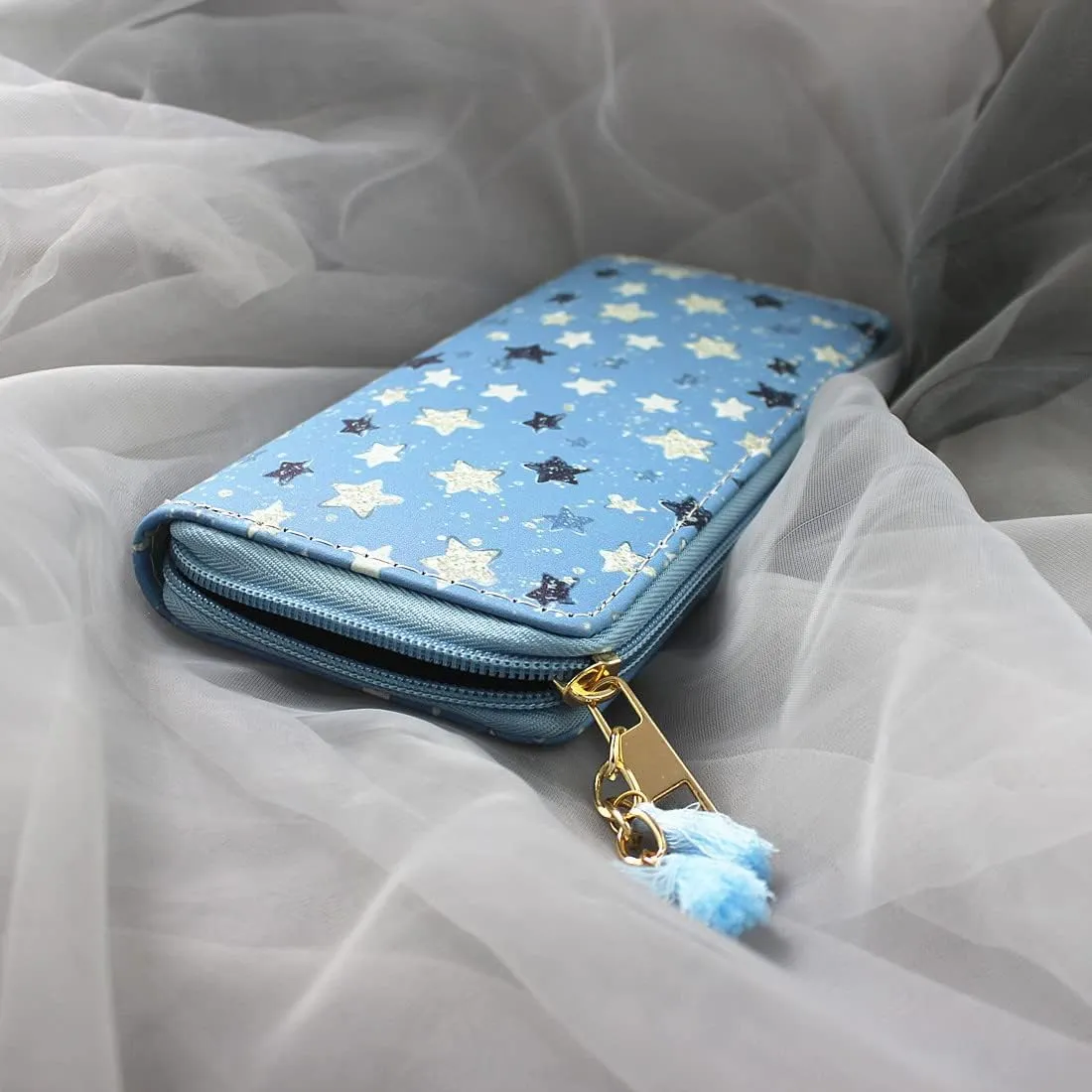 Timlee Cactus Unicorn Zipper Wallet Long Clutch Bag PU Leather Purse Girls Christmas Gift(Blue Star 0828)