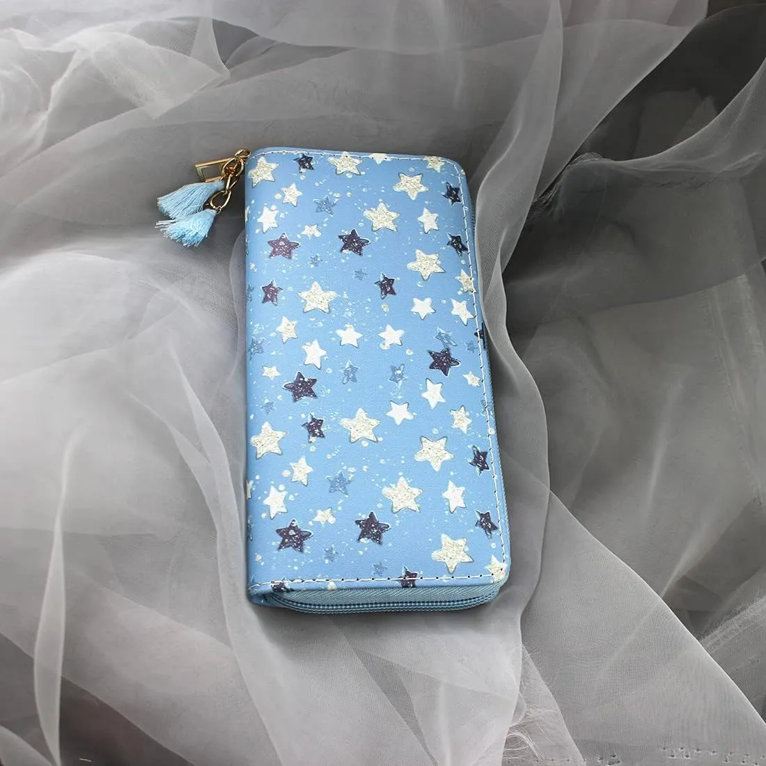 Timlee Cactus Unicorn Zipper Wallet Long Clutch Bag PU Leather Purse Girls Christmas Gift(Blue Star 0828)