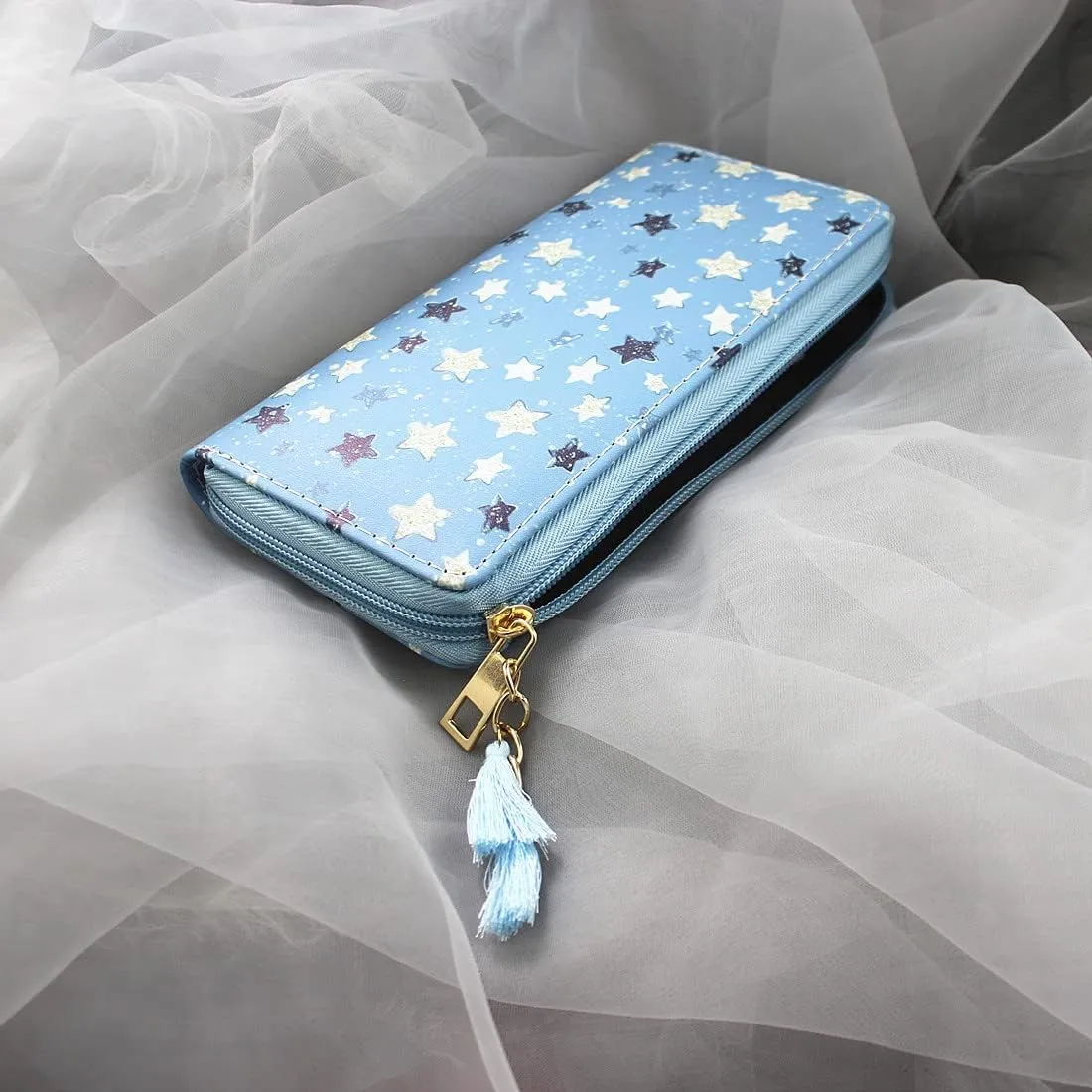 Timlee Cactus Unicorn Zipper Wallet Long Clutch Bag PU Leather Purse Girls Christmas Gift(Blue Star 0828)