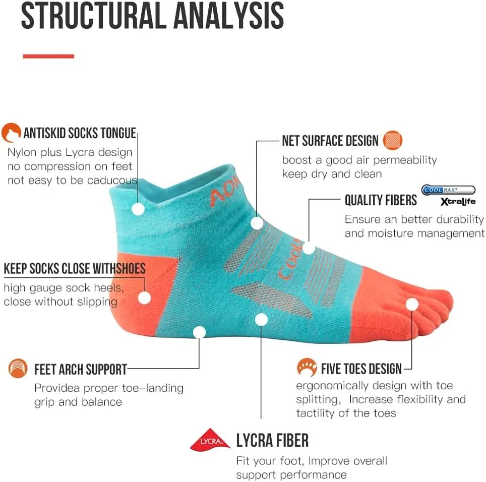 Toe Socks Cool-max Running Socks for Men Women 3 Pairs Athletic Breathable Five Finger Socks
