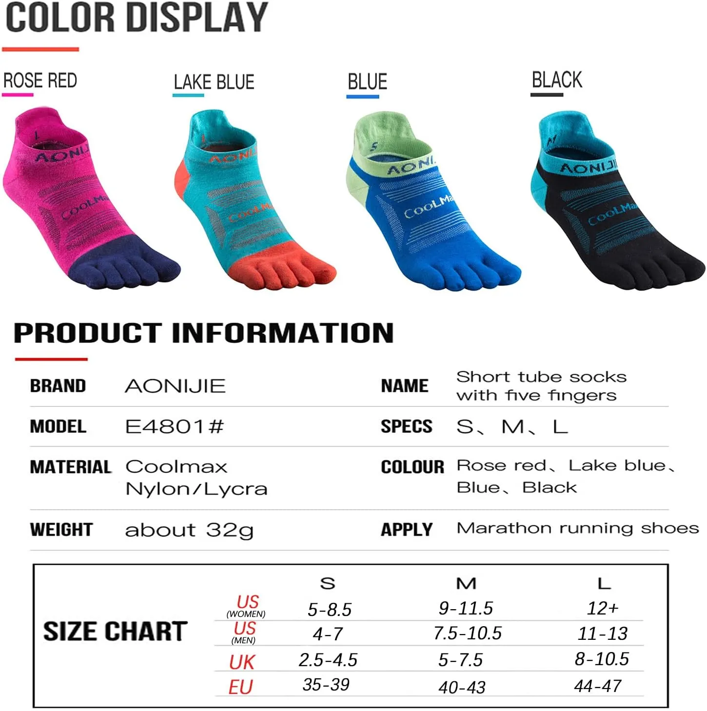 Toe Socks Cool-max Running Socks for Men Women 3 Pairs Athletic Breathable Five Finger Socks