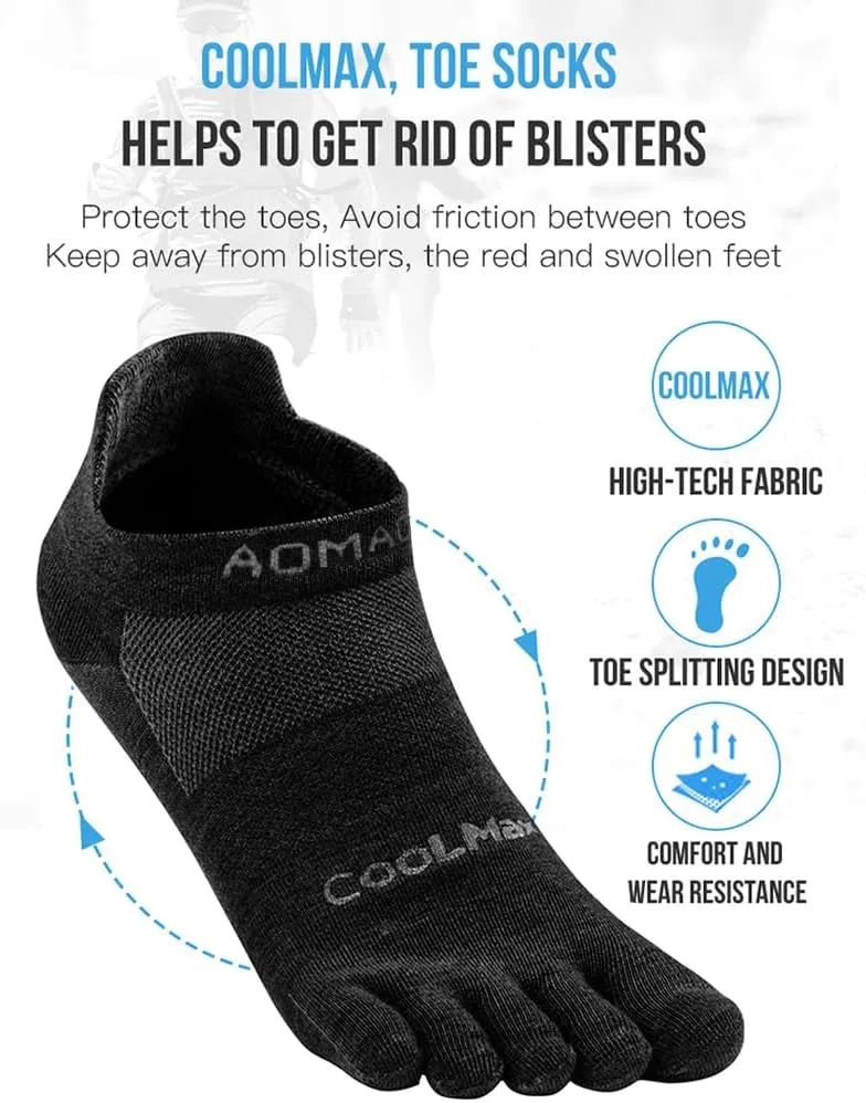 Toe Socks for Men Women Cool-max Running Socks 3 Pairs Athletic Breathable Five Finger Socks