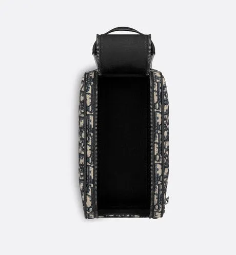 Toiletry Bag • Beige and Black Dior Oblique Jacquard and Black Grained Calfskin