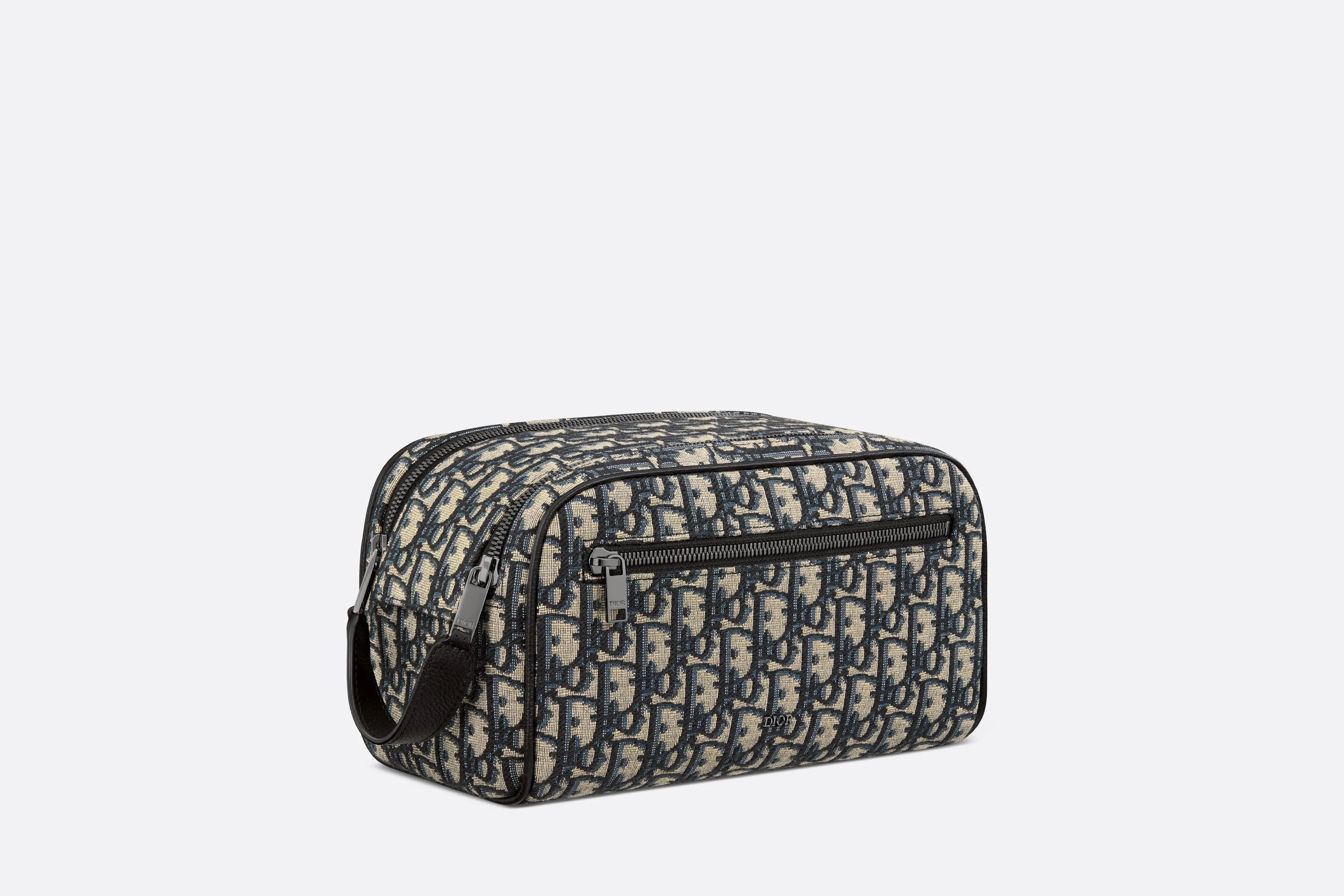 Toiletry Bag • Beige and Black Dior Oblique Jacquard and Black Grained Calfskin