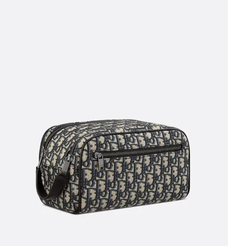 Toiletry Bag • Beige and Black Dior Oblique Jacquard and Black Grained Calfskin