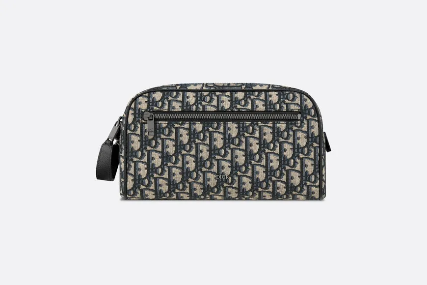Toiletry Bag • Beige and Black Dior Oblique Jacquard and Black Grained Calfskin