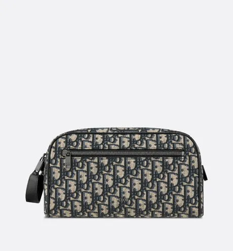 Toiletry Bag • Beige and Black Dior Oblique Jacquard and Black Grained Calfskin