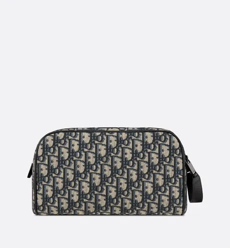 Toiletry Bag • Beige and Black Dior Oblique Jacquard and Black Grained Calfskin