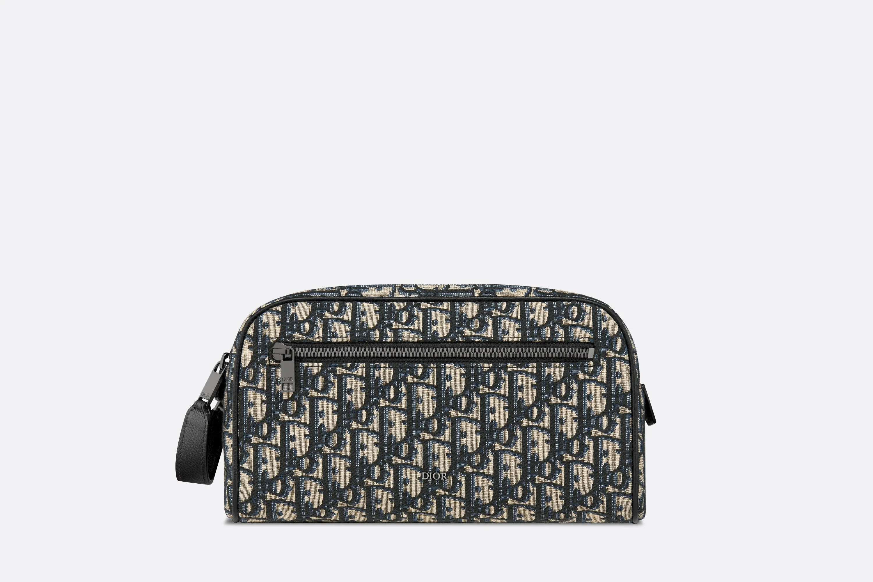 Toiletry Bag • Beige and Black Dior Oblique Jacquard and Black Grained Calfskin