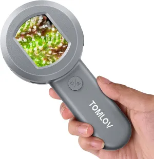 TOMLOV P10 Microscope for Adults Kids, Portable 100X Illuminated Jewelers Loupe, Handheld Coin Magnifier with Light for Collectors, Pocket Trichome Magnifying Glass, Digital Microscope with 2" Screen