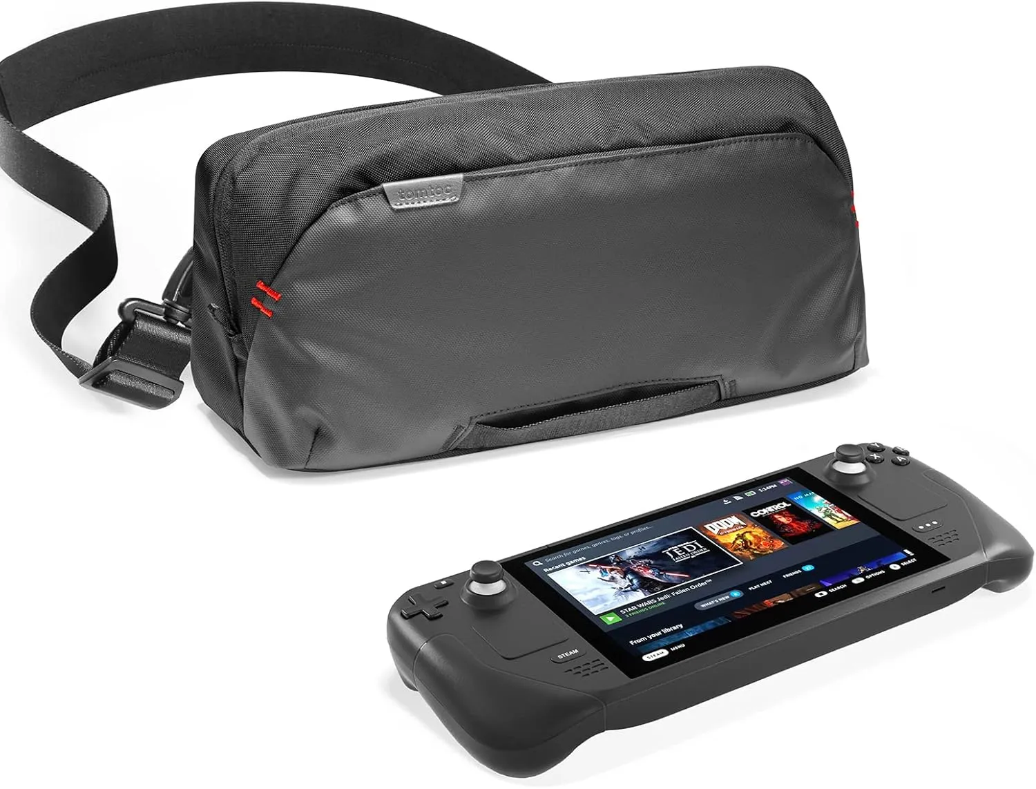 tomtoc Carrying Case for Steam Deck/OLED/Nintendo Switch 2/ASUS ROG Ally X, Storage Portable Bag, Protective Shoulder Bag with Pockets Fit Console, AC Adapter, Dock, Compact Pack for Daily Use, Travel
