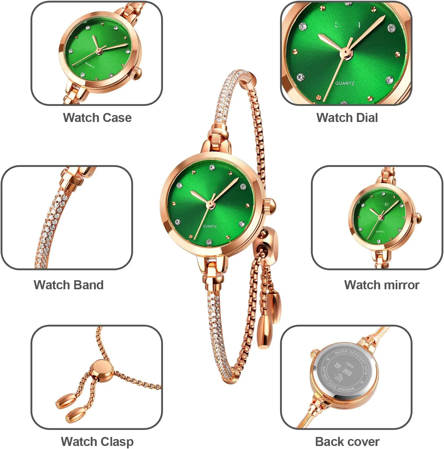 TOOCAT Women Analog Quartz Watch Bling Rose Gold Watches with Glitter Diamonds Bracelet Waterproof Quartz Wristwatch for Female Student