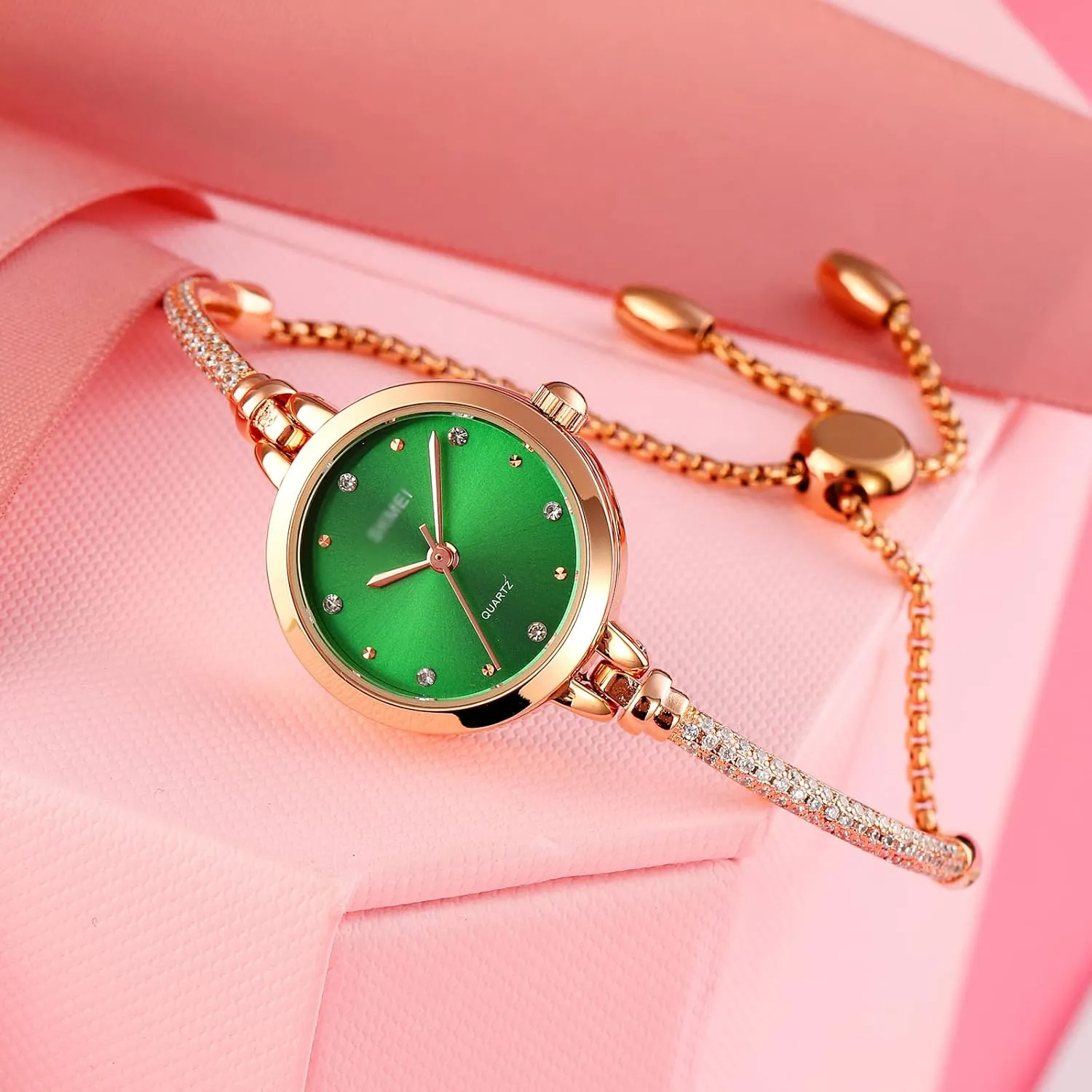 TOOCAT Women Analog Quartz Watch Bling Rose Gold Watches with Glitter Diamonds Bracelet Waterproof Quartz Wristwatch for Female Student