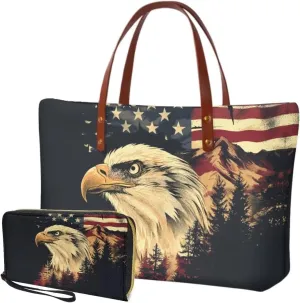 Top Handle Purse for Women, Large Tote Handbag With PU Wallet Set