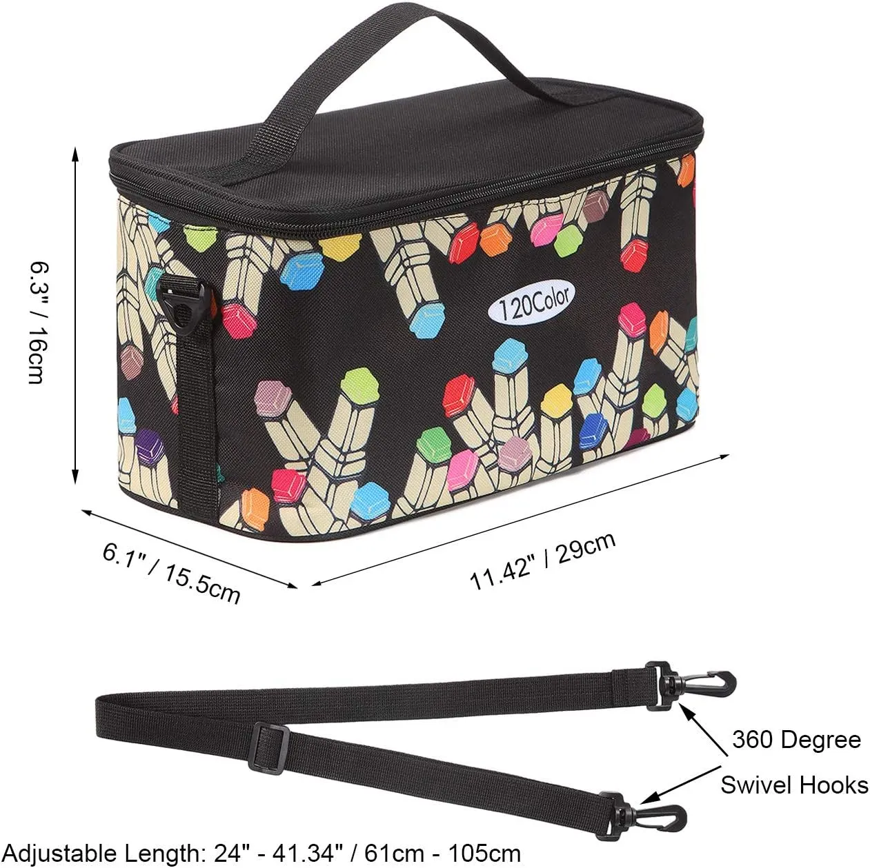 Toprema New Marker Pen Case Holder for 120 Markers Organizer Multifunctional Zipper Storage Carrying Bag with Pattern Black