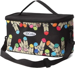 Toprema New Marker Pen Case Holder for 120 Markers Organizer Multifunctional Zipper Storage Carrying Bag with Pattern Black
