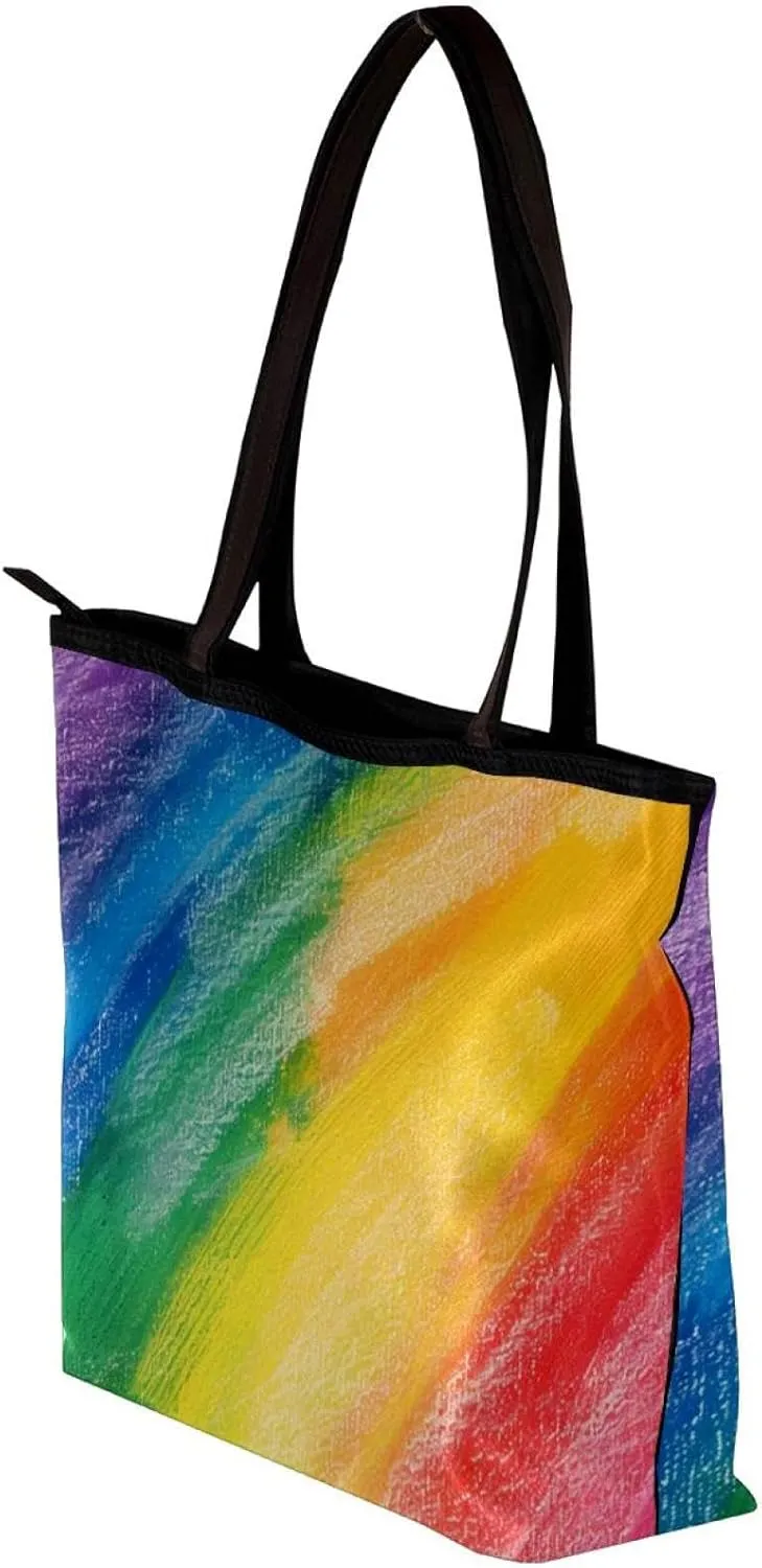 Tote Bags, Large Tote Bags for Women, Tote Bag with Zipper, Rainbow Modern Abstract Minimalist Pattern, Totes for Women