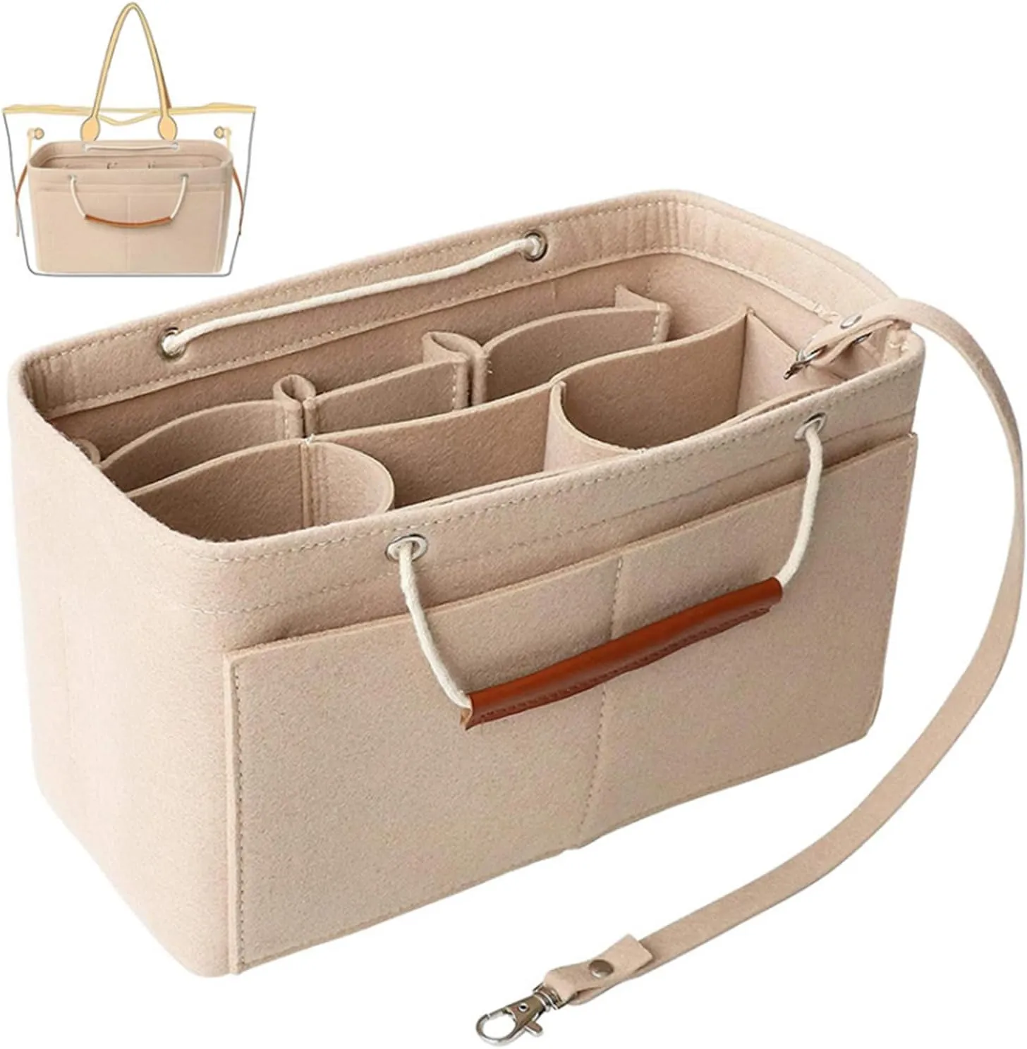 Tote Organizer Insert, Purse Insert for Handbags, Tote Bag Organizer with 11 Pockets, Suitable for Neverful for Speedy for Carryall for Birkin and More (Beige, XL)