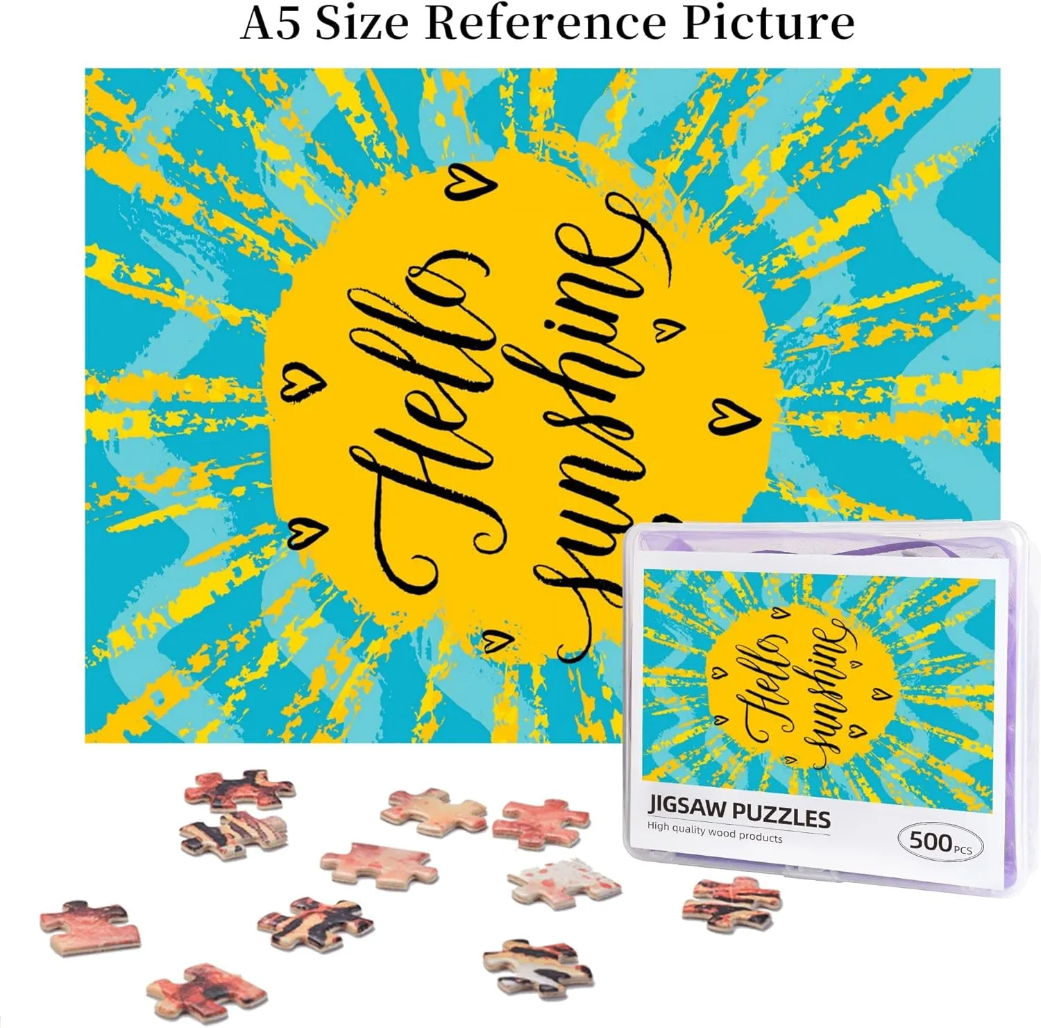 Traditional Image,Puzzle Board,Portable Wooden Jigsaw Puzzle for Adults,Classic Pattern Bird Flower Arrow,Birthday Gift for Family and Friends,Red Plastic Box Storage 500PCS