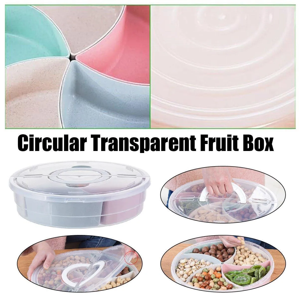 Transparent Round Fruit Plate Living Room House Plastic Serving Tray Organizer