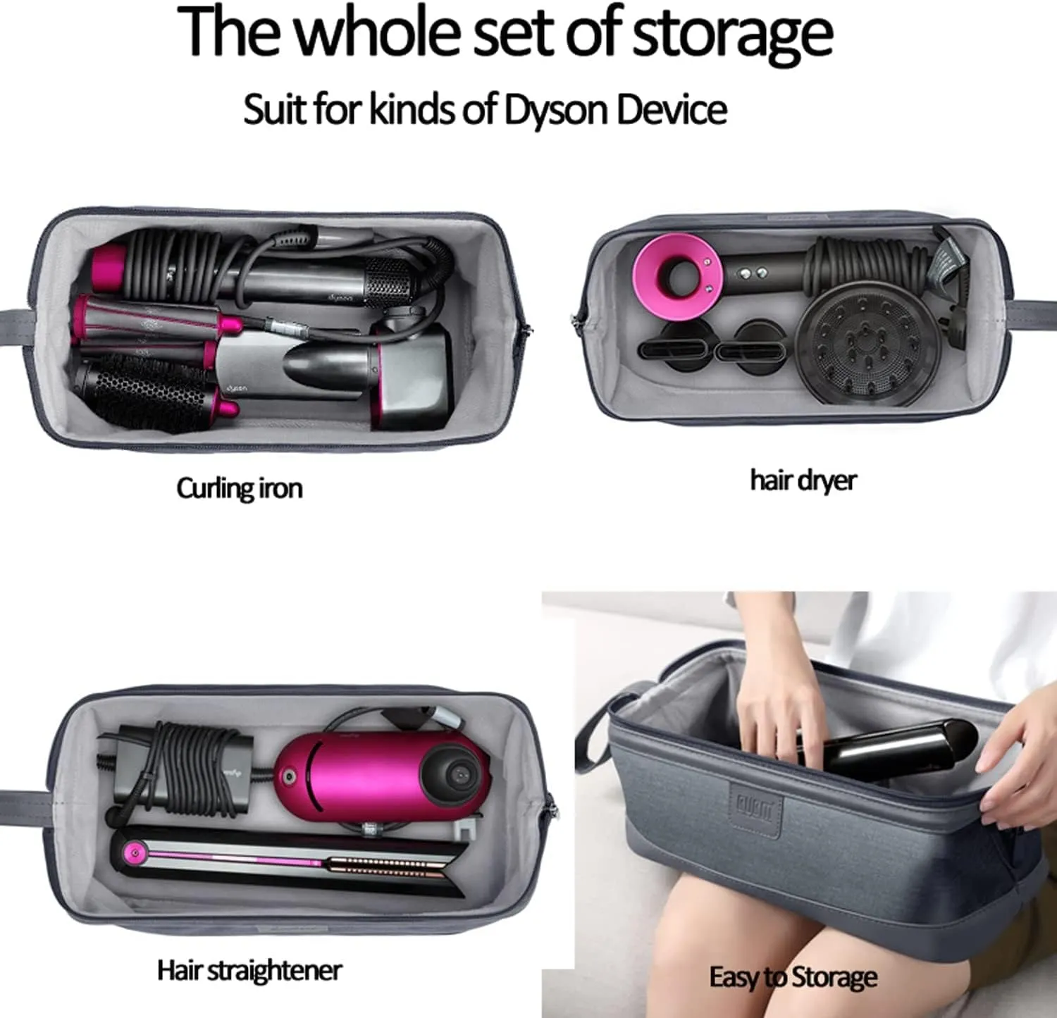 Travel Carrying Case Storage Bag for Dyson Supersonic/Airwrap/Corrale Hair Dryer (Black)