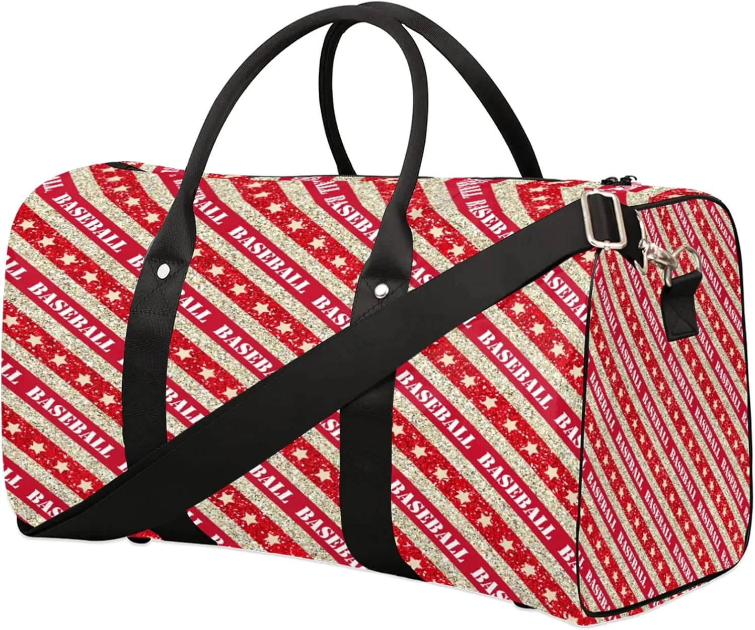 Travel Duffle Bag Baseball Red Stars Sports Gym Bags for Women Men Weekender Overnight Bags Waterproof Carry On Tote Bag Workout Bag for Dance Swimming Yoga Hospital