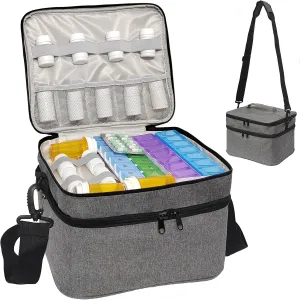 Travel Medicine Organizer and Storage Bag - Double Layers Pill Bottle Organizer Bag for Emergency Medication,Supplements or Medical Kits, Zippered Lockable Empty Medicine Bag for Home (Grey, L)