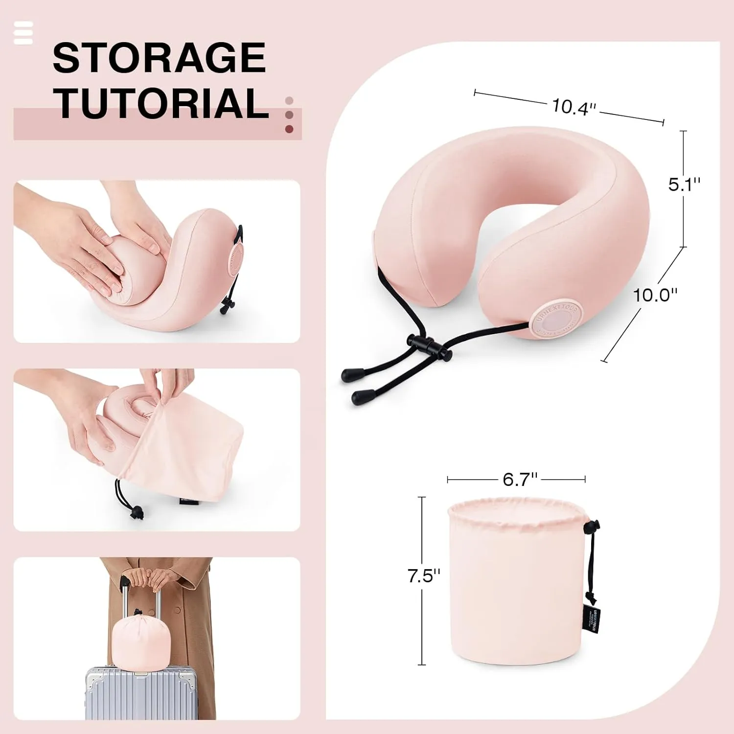 Travel Neck Pillows for Airplane Adults, Memory Foam Neck Support Travelling Pillow with Washable Cotton Pillowcases and Storage Bag, for Car, Train, Flight, Office and Home Use Adults Pink
