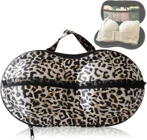 Travel Organizer Bra and Underwear Zip Bag，Portable Bra Storage Case with Net Traveling Lingerie Organizer Bag for Luggage Women Bras Bikin (Leopard print)