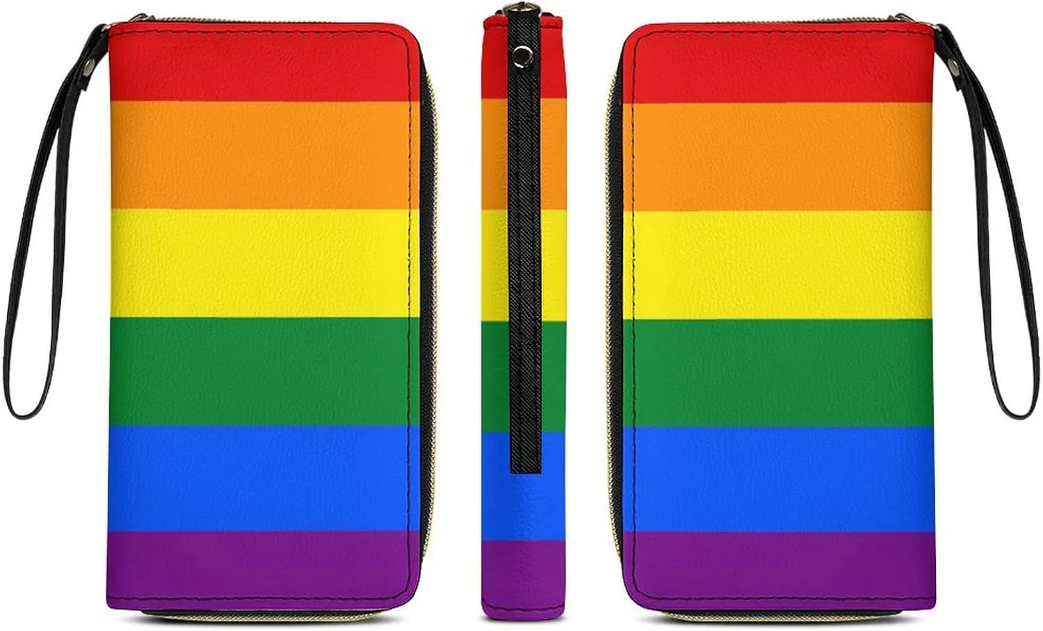 Travel Slim Wallet for Women, Large Capacity Credit Card Holder Rainbow Lgbt Pride Flag Stripes Purse Pu Leather Waterproof Long Wallet