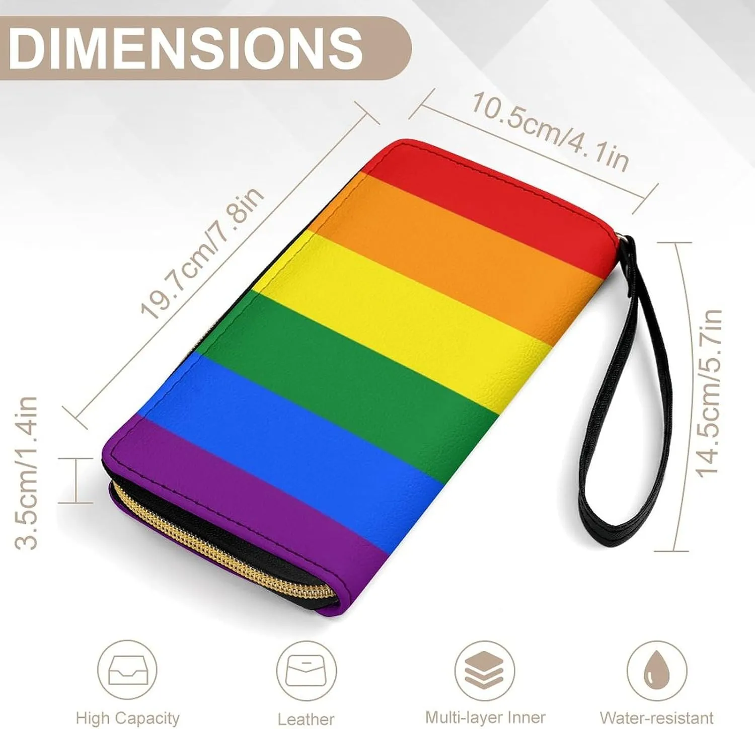 Travel Slim Wallet for Women, Large Capacity Credit Card Holder Rainbow Lgbt Pride Flag Stripes Purse Pu Leather Waterproof Long Wallet