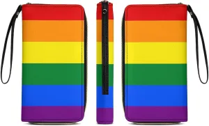 Travel Slim Wallet for Women, Large Capacity Credit Card Holder Rainbow Lgbt Pride Flag Stripes Purse Pu Leather Waterproof Long Wallet