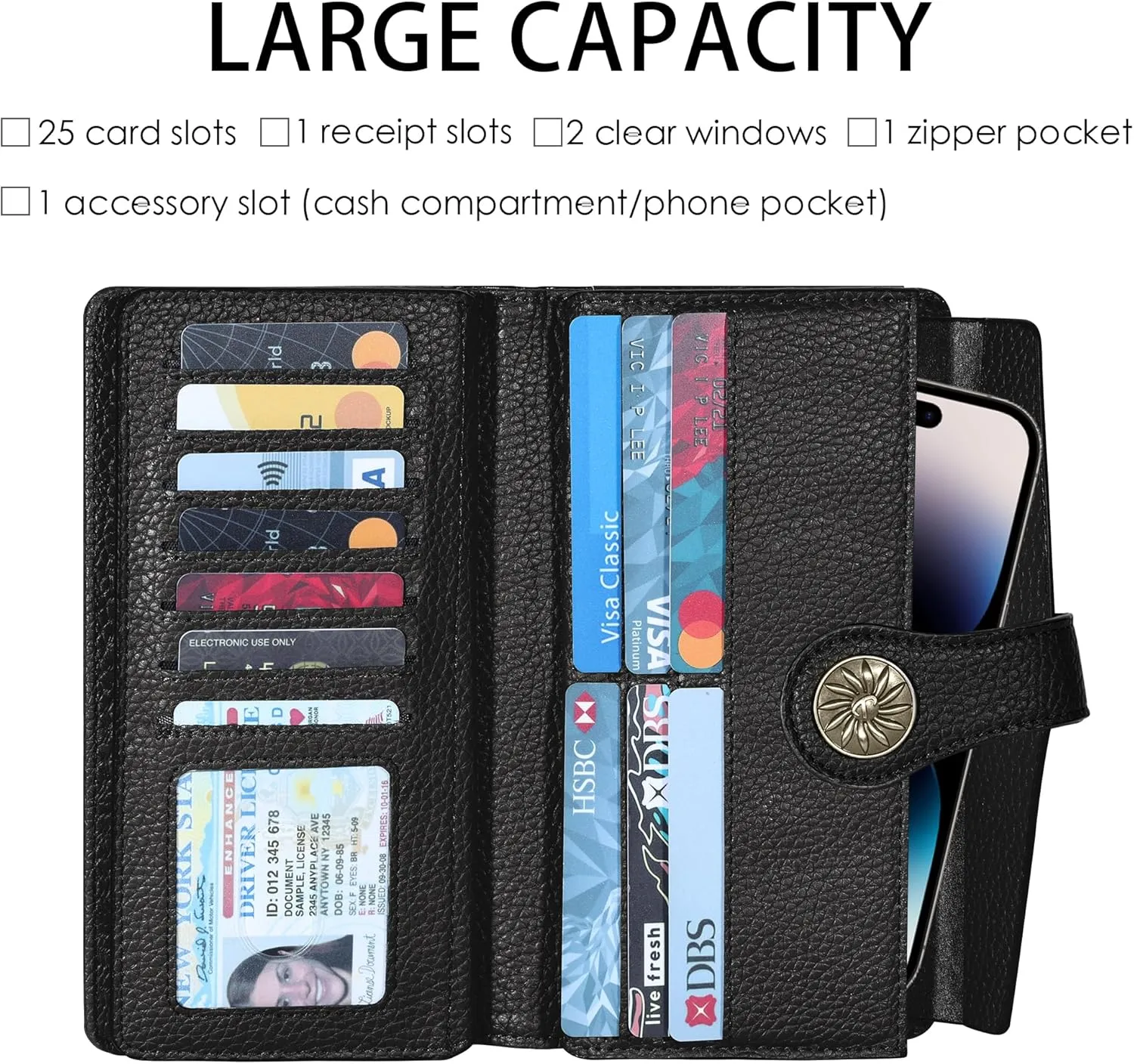 Travelambo Women's Wallet RFID Blocking Trifold Clutch Large Capacity Credit Card Holder Travel Purse