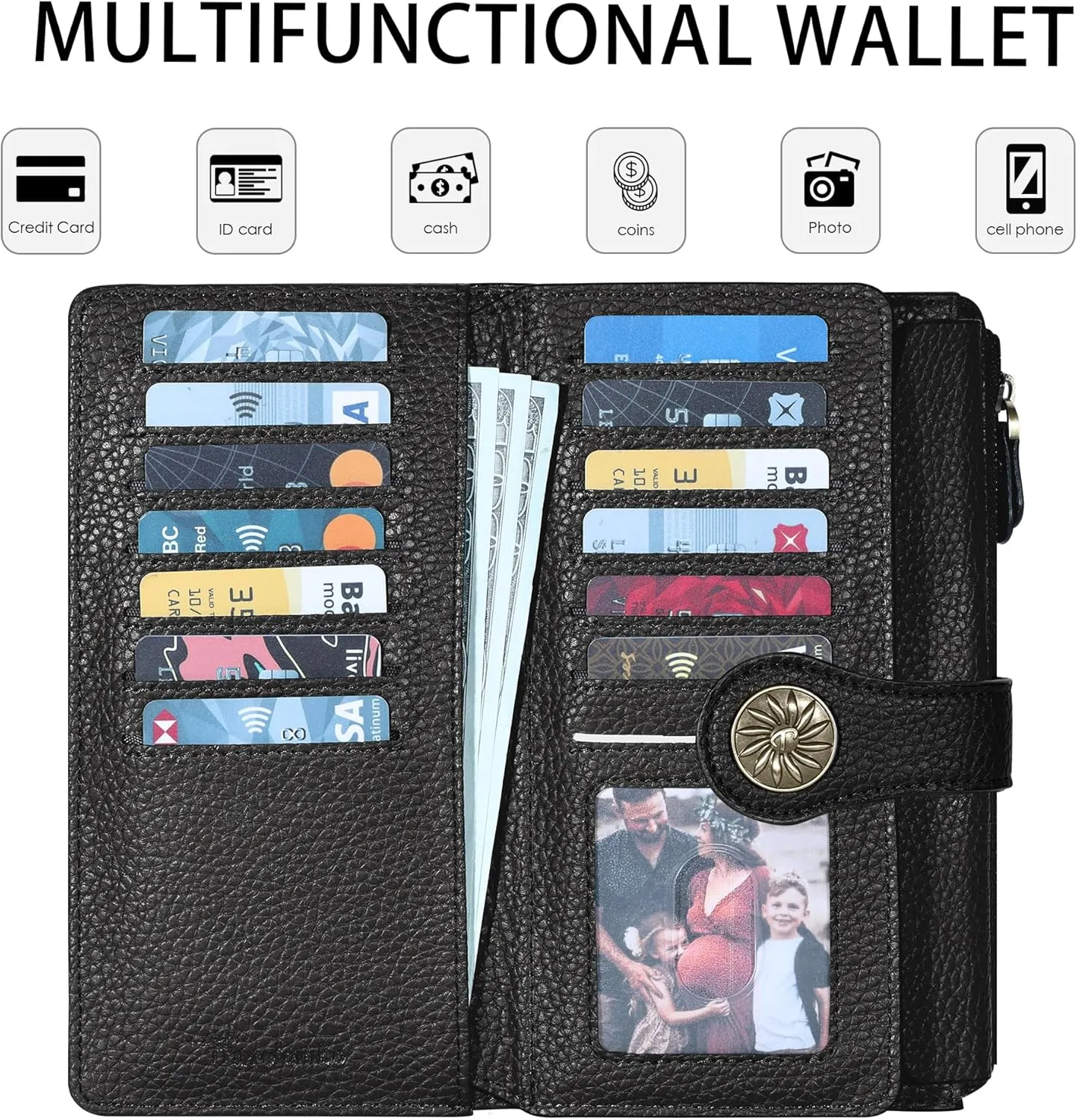 Travelambo Women's Wallet RFID Blocking Trifold Clutch Large Capacity Credit Card Holder Travel Purse