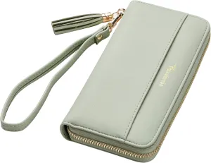 Travelambo Womens Wallet Tassel Bifold Ladies Cluth Wristlet Wrist strap Long Purse