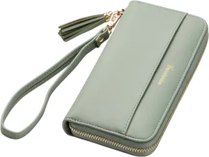 Travelambo Womens Wallet Tassel Bifold Ladies Cluth Wristlet Wrist strap Long Purse