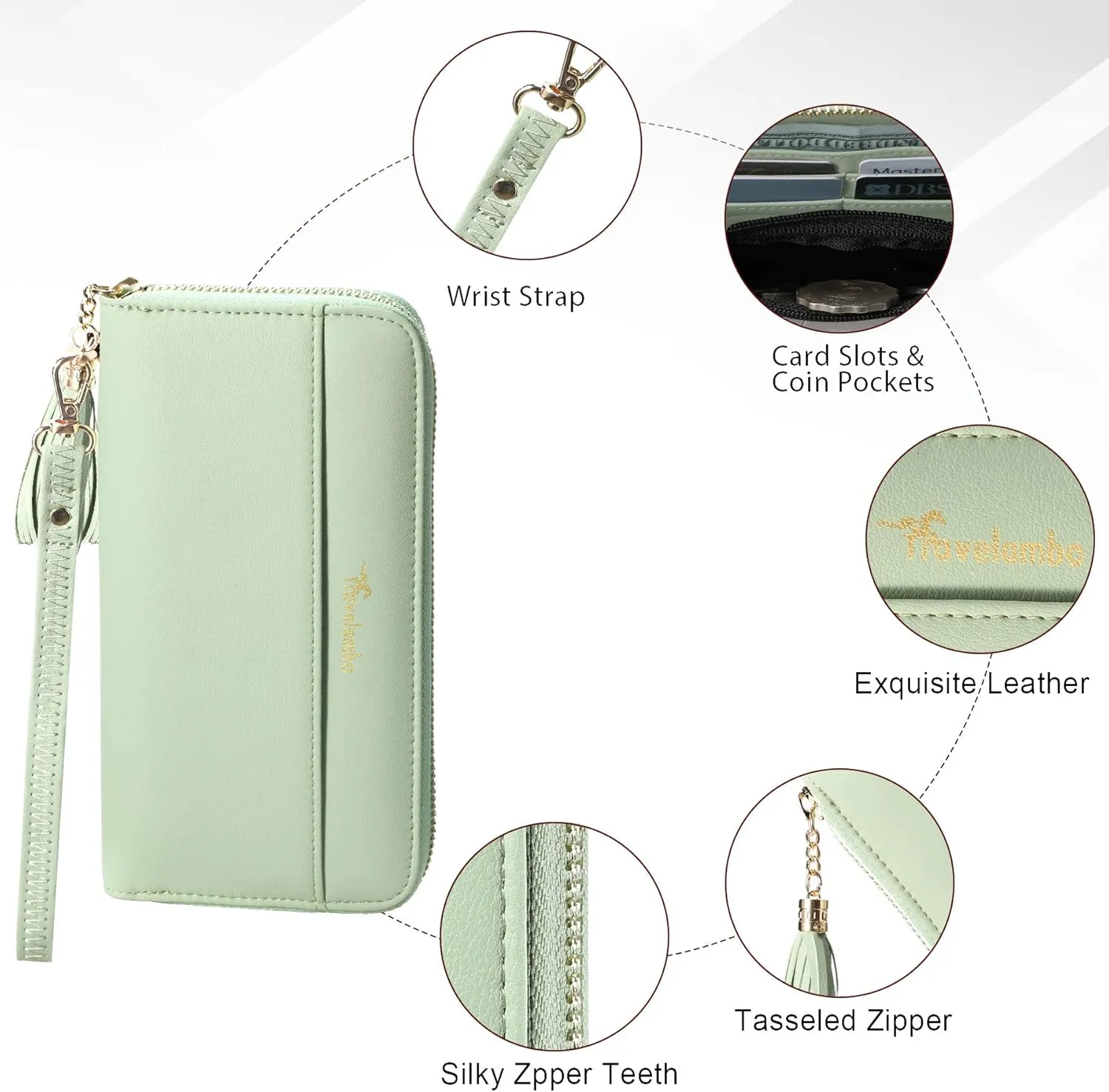 Travelambo Womens Wallet Tassel Bifold Ladies Cluth Wristlet Wrist strap Long Purse