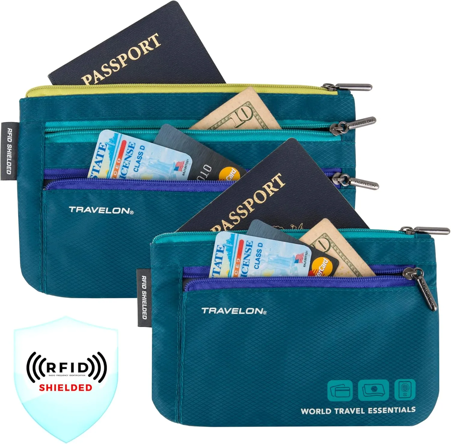 Travelon World Travel Essentials Set of 2 Currency and Passport Organizers