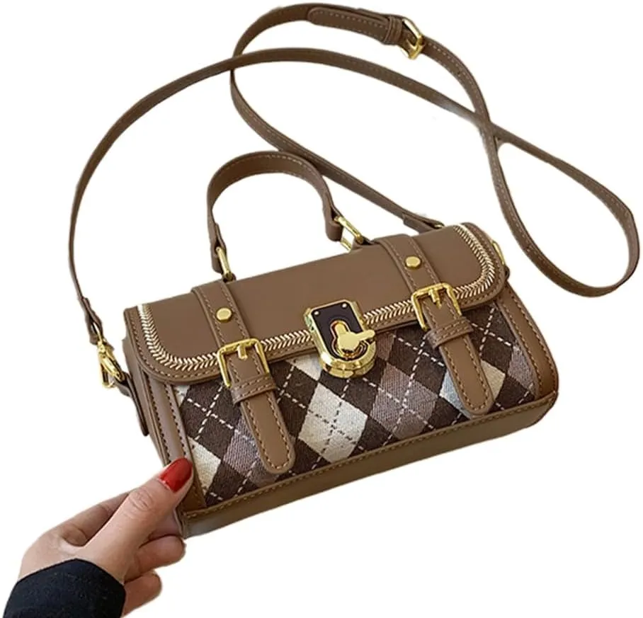 Trendy and Vintage Plaids Print Handbag Stylish Messenger Bag for Women PU Shoulder Crossbody Bags
